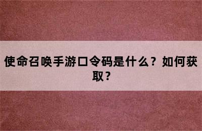 使命召唤手游口令码是什么？如何获取？