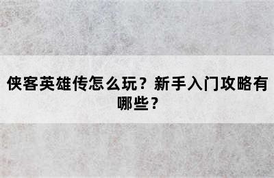 侠客英雄传怎么玩？新手入门攻略有哪些？