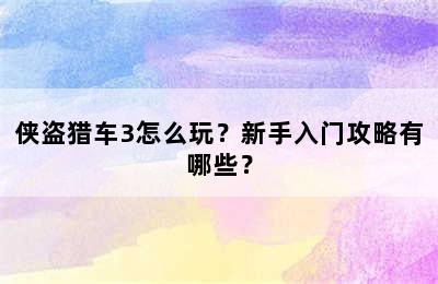 侠盗猎车3怎么玩？新手入门攻略有哪些？