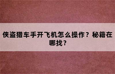 侠盗猎车手开飞机怎么操作？秘籍在哪找？