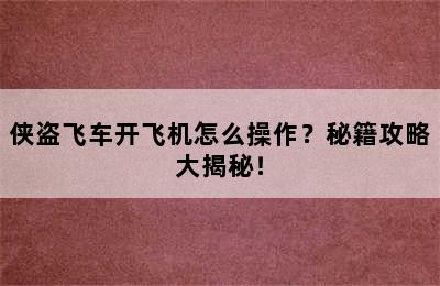 侠盗飞车开飞机怎么操作？秘籍攻略大揭秘！