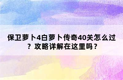 保卫萝卜4白萝卜传奇40关怎么过？攻略详解在这里吗？