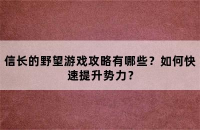 信长的野望游戏攻略有哪些？如何快速提升势力？