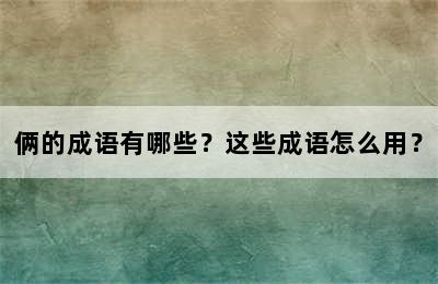 俩的成语有哪些？这些成语怎么用？