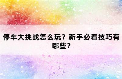 停车大挑战怎么玩？新手必看技巧有哪些？