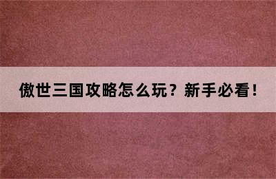 傲世三国攻略怎么玩？新手必看！