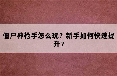 僵尸神枪手怎么玩？新手如何快速提升？