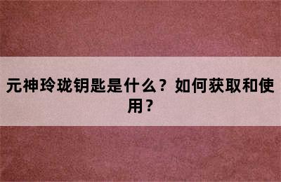 元神玲珑钥匙是什么？如何获取和使用？