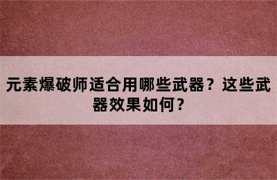 元素爆破师适合用哪些武器？这些武器效果如何？