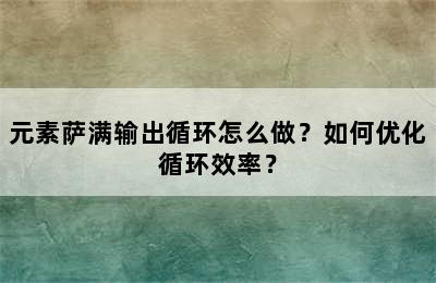 元素萨满输出循环怎么做？如何优化循环效率？