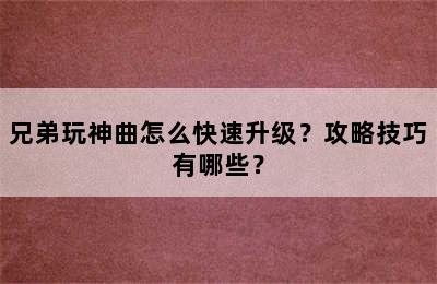 兄弟玩神曲怎么快速升级？攻略技巧有哪些？