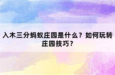 入木三分蚂蚁庄园是什么？如何玩转庄园技巧？