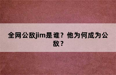 全网公敌jim是谁？他为何成为公敌？