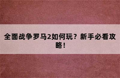 全面战争罗马2如何玩？新手必看攻略！