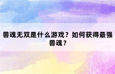 兽魂无双是什么游戏？如何获得最强兽魂？