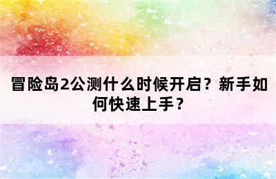 冒险岛2公测什么时候开启？新手如何快速上手？