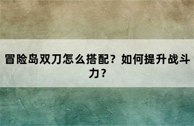 冒险岛双刀怎么搭配？如何提升战斗力？