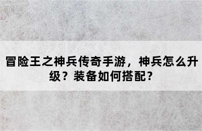 冒险王之神兵传奇手游，神兵怎么升级？装备如何搭配？