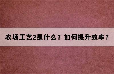 农场工艺2是什么？如何提升效率？