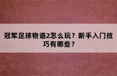 冠军足球物语2怎么玩？新手入门技巧有哪些？