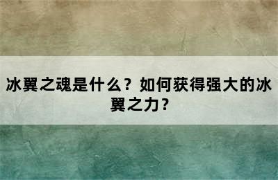 冰翼之魂是什么？如何获得强大的冰翼之力？