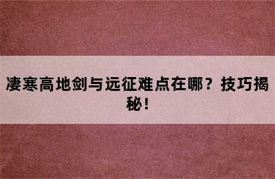 凄寒高地剑与远征难点在哪？技巧揭秘！