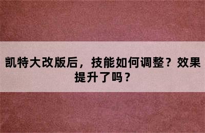 凯特大改版后，技能如何调整？效果提升了吗？