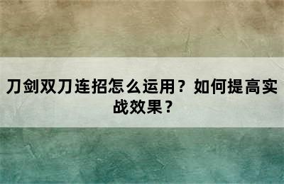 刀剑双刀连招怎么运用？如何提高实战效果？