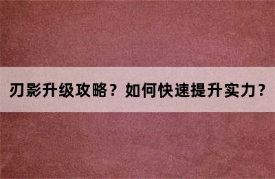 刃影升级攻略？如何快速提升实力？