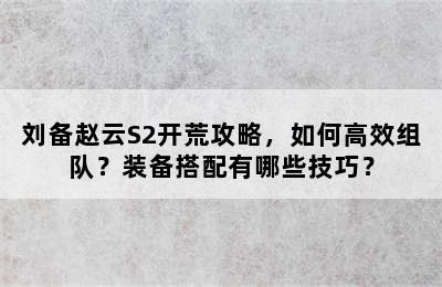 刘备赵云S2开荒攻略，如何高效组队？装备搭配有哪些技巧？