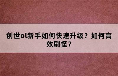 创世ol新手如何快速升级？如何高效刷怪？