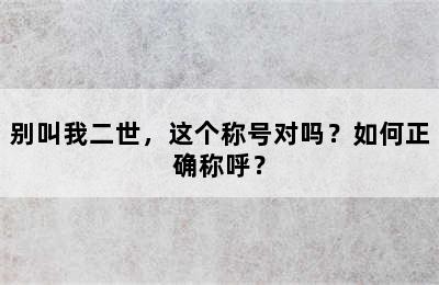 别叫我二世，这个称号对吗？如何正确称呼？