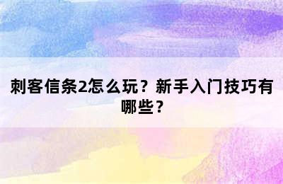 刺客信条2怎么玩？新手入门技巧有哪些？