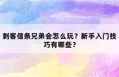 刺客信条兄弟会怎么玩？新手入门技巧有哪些？