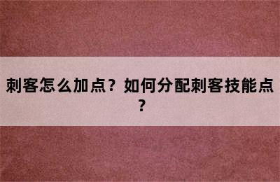 刺客怎么加点？如何分配刺客技能点？