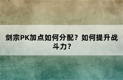 剑宗PK加点如何分配？如何提升战斗力？