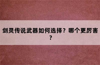 剑灵传说武器如何选择？哪个更厉害？