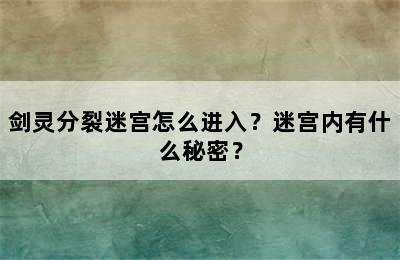 剑灵分裂迷宫怎么进入？迷宫内有什么秘密？