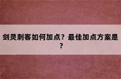 剑灵刺客如何加点？最佳加点方案是？