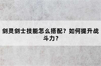 剑灵剑士技能怎么搭配？如何提升战斗力？