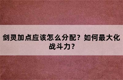 剑灵加点应该怎么分配？如何最大化战斗力？