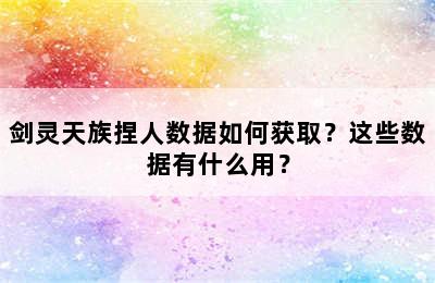 剑灵天族捏人数据如何获取？这些数据有什么用？