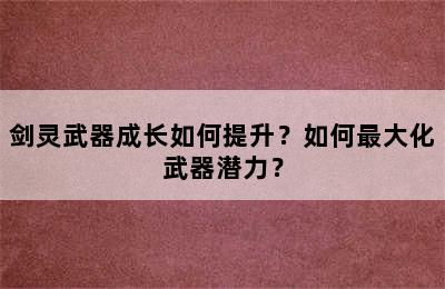 剑灵武器成长如何提升？如何最大化武器潜力？