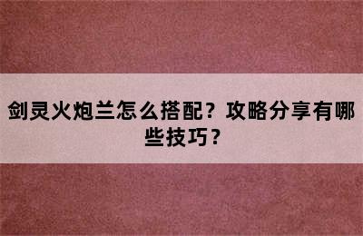 剑灵火炮兰怎么搭配？攻略分享有哪些技巧？