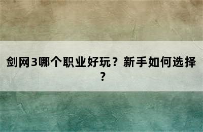 剑网3哪个职业好玩？新手如何选择？