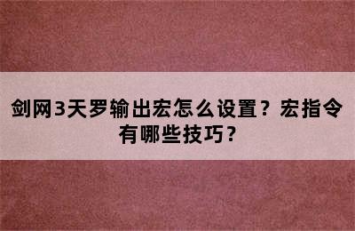 剑网3天罗输出宏怎么设置？宏指令有哪些技巧？