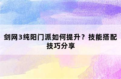 剑网3纯阳门派如何提升？技能搭配技巧分享