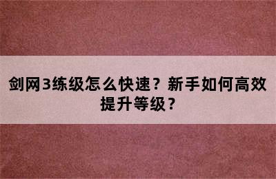 剑网3练级怎么快速？新手如何高效提升等级？