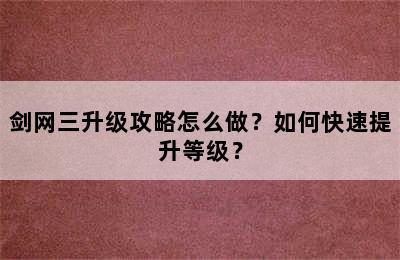 剑网三升级攻略怎么做？如何快速提升等级？