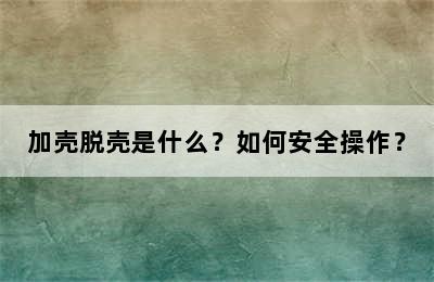 加壳脱壳是什么？如何安全操作？